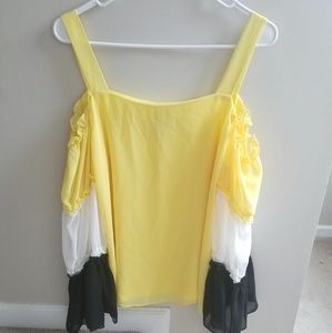 NWT Yellow and Black Cold Shoulder Shirt